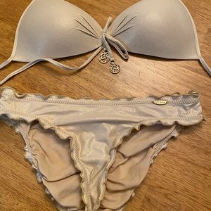 Luli Fama Champagne Gold Swimsuit bikini set